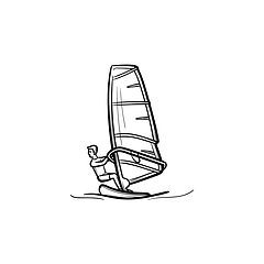 Image showing Wind surfing hand drawn sketch icon.