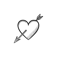 Image showing Love heart with cupid arrow hand drawn sketch icon