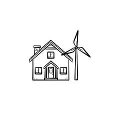 Image showing House with wind generator hand drawn icon.