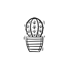 Image showing Cactus in a pot hand drawn sketch icon.