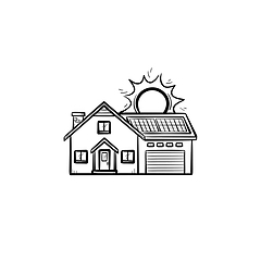 Image showing Power efficient house hand drawn sketch icon.