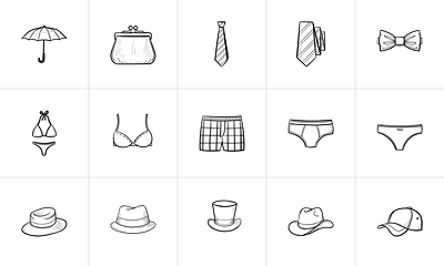 Image showing Clothing and accessory sketch icon set.