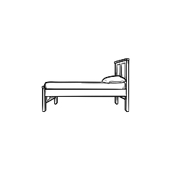 Image showing Bed with pillow hand drawn sketch icon.