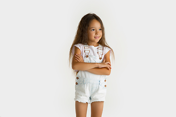 Image showing Portrait of little girl isolated on white studio background