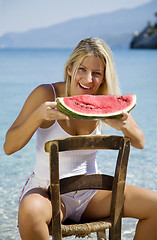 Image showing eating water melon