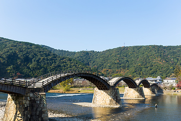 Image showing Japanese Kintai Bridge , wooden arch bridge