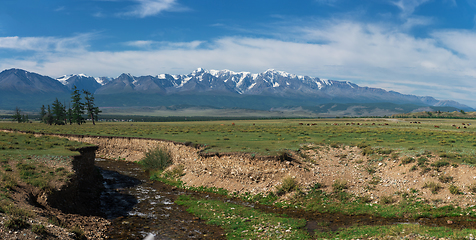 Image showing Panorama of Altai mountains with river