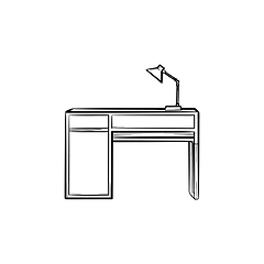 Image showing Desk with lamp hand drawn sketch icon.