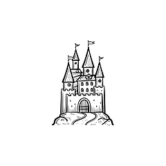 Image showing Fairytale castle hand drawn sketch icon.