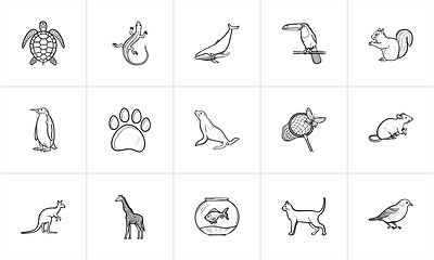 Image showing Animals hand drawn sketch icon set.