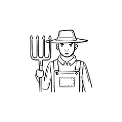 Image showing Farmer with pitchfork hand drawn sketch icon.