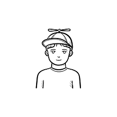 Image showing Boy in baseball cap hand drawn sketch icon.