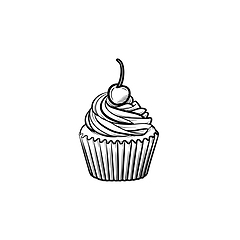 Image showing Cupcake hand drawn sketch icon.