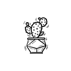 Image showing Cactus in a pot hand drawn sketch icon.