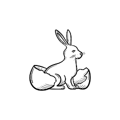 Image showing Easter rabbit in the egg head hand drawn outline doodle icon.