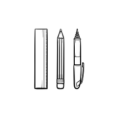 Image showing Stationery ruler and pencil hand drawn sketch icon