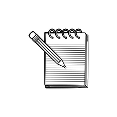 Image showing Pencil and notepad with binders hand drawn icon.