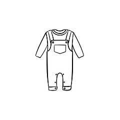 Image showing Baby overall shirt and pants hand drawn outline doodle icon.