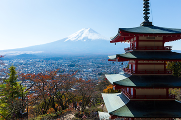 Image showing Chureito Pagoda and mount fuji at autumn season