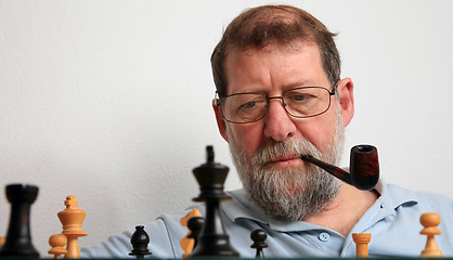 Image showing Mature scandinavian man playing chess