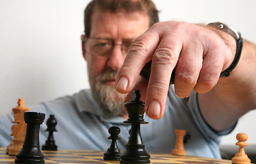 Image showing Mature scandinavian man playing chess