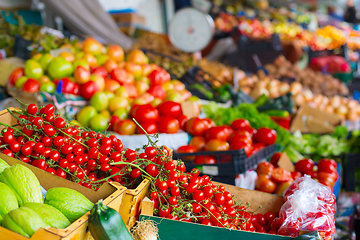 Image showing Cherry tomatoes vegetable stall market