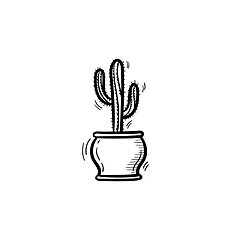 Image showing Cactus in a pot hand drawn sketch icon.