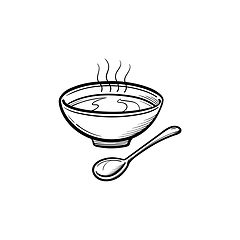 Image showing Bowl of soup with spoon hand drawn sketch icon.