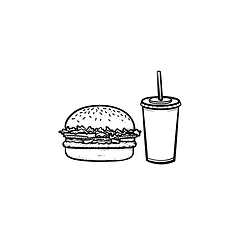 Image showing Food and beverage takeaway hand drawn sketch icon.