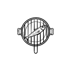Image showing Fish grill hand drawn sketch icon.