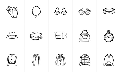 Image showing Clothing and accessory sketch icon set.