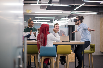 Image showing Young Multiethnic Business team using virtual reality headset