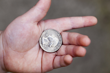 Image showing American coin in hand