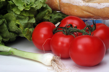 Image showing Composition with raw vegetables and bread