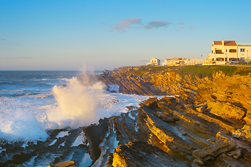 Image showing Rock ocean wave town Portugal