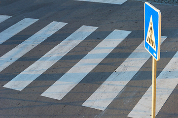 Image showing pedestrian road crosswalk zebra sign