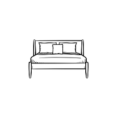 Image showing Bed with pillows hand drawn sketch icon.