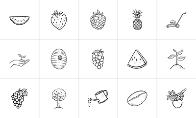 Image showing Agriculture food hand drawn sketch icon set.