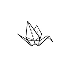 Image showing Origami crane hand drawn sketch icon.