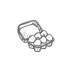 Image showing Eggs in carton pack hand drawn sketch icon.