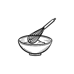 Image showing Mixing bowl with wire whisk hand drawn sketch icon