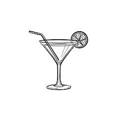 Image showing Cocktail drink hand drawn sketch icon.