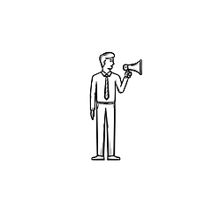 Image showing Businessman with megaphone hand drawn sketch icon.