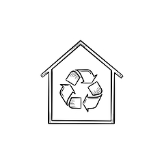 Image showing Eco house with recycle symbol hand drawn icon.