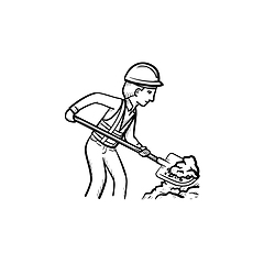 Image showing Builder with shovel hand drawn sketch icon.