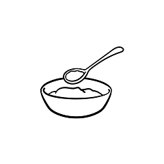 Image showing Baby bowl and spoon hand drawn outline doodle icon.