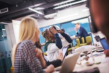 Image showing Young Multiethnic Business team using virtual reality headset