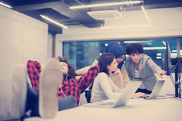 Image showing software developer resting with legs on desk