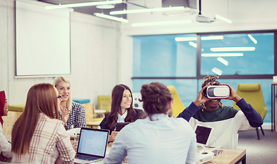 Image showing Young Multiethnic Business team using virtual reality headset