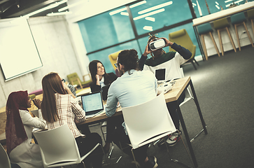 Image showing Young Multiethnic Business team using virtual reality headset